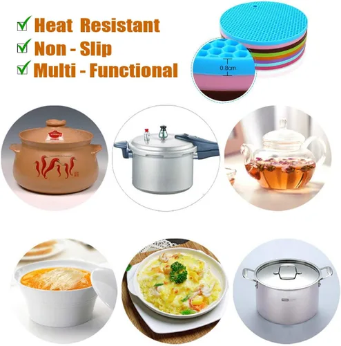 Miniatura 6 de Salvamanteles de silicona extra gruesos, soporte para ollas y guantes de horno, salvamanteles resistentes al calor para platos calientes, Café