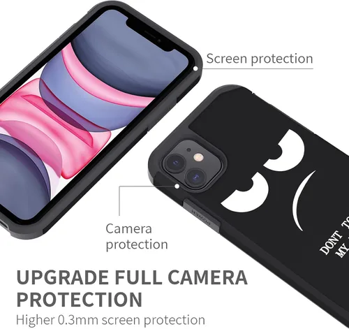 Miniatura 5 de Funda para iPhone 11, bonita funda [Don't Touch My Phone] a prueba de golpes de doble capa resistente de silicona protectora de plástico para niñas