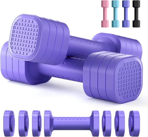 Zempox Adjustable Dumbbell Set, 4 in 1 Free Weight Dumbbell Set for Women, Hand Weight for Women at Home, Each 2lb 3lb 4lb 5lb with TPU Soft Rubber