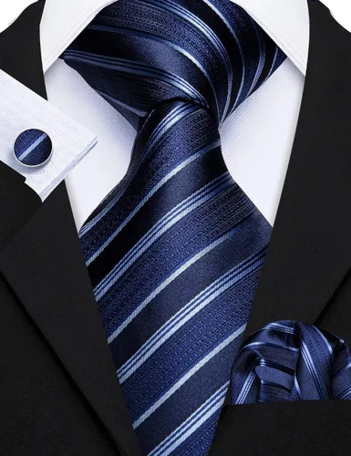 Miniatura 70 de Barry.Wang Juego de corbatas para hombre, corbata de seda a rayas, tejido a cuadros, gemelos formales, negocios, boda