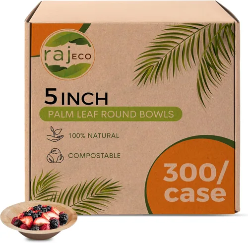 Miniatura 13 de Raj Unique Collection 7.5" Cuencos redondos de hoja de palma, mejores que cuencos de bambú y papel, desechables, compostables, biodegradables