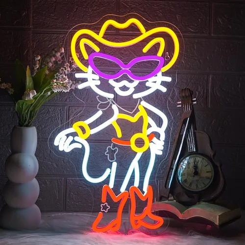 Miniatura 15 de Ineonlife Letreros de neón de alienígena verde, divertidos letreros de neón de gato alienígena para cueva de hombres, luz LED, decoración de arte