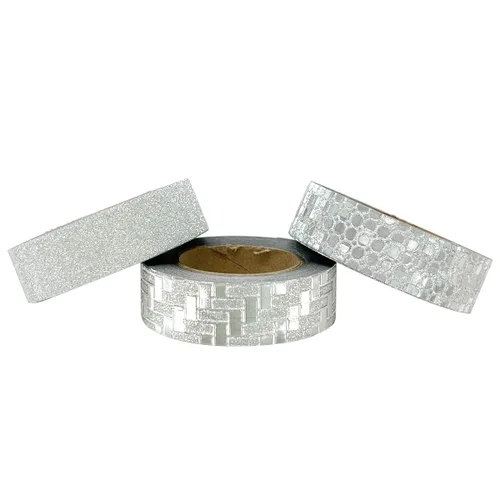 Miniatura 2 de allydrew Cintas adhesivas Washi con purpurina y brillo (juego de 3), color plateado brillante y purpurina Brillo plateado y purpurina