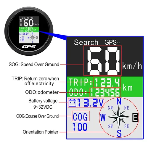 Miniatura 2 de Velocímetro GPS 3-3/8 "3.346 in barco GPS velocímetro odómetro impermeable antena blanca TFT pantalla digital MPH nudos km/h para barco marino 9-33V