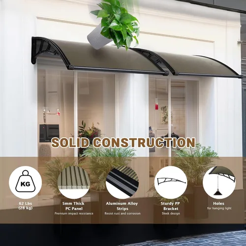 Miniatura 7 de Yescom - Toldo para ventana de puerta de patio o patio, protección contra la lluvia y la nieve, de policarbonato Tablero marrón y soporte negro