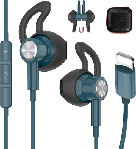 Miniatura 12 de Auriculares con cable para Apple Lightning con certificación MFi con puntas anticaída, magnéticos más grandes, auriculares con cable para iPhone 14