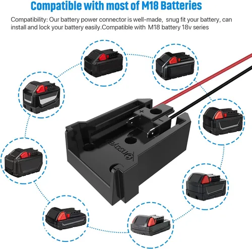 Miniatura 3 de Convertidor de corriente CC y adaptador de rueda de alimentación con fusible e interruptor para batería Milwaukee de 18 V, CC reductor de 18 V a 12
