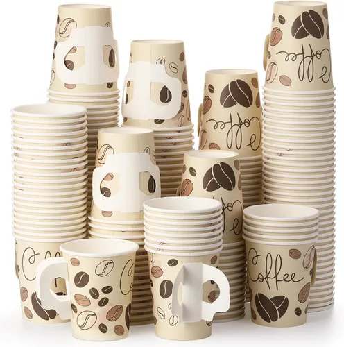 Miniatura 8 de Tessco for you 200 tazas de papel espresso desechables de 4 onzas a granel con asa, ideal para fiestas, bebidas frías y calientes, café, jugo