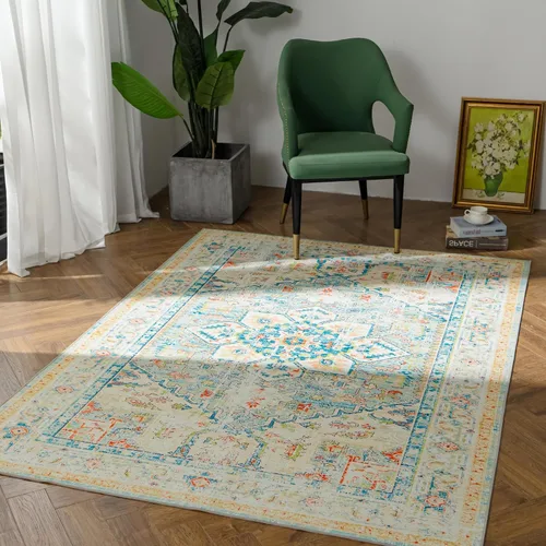 Miniatura 61 de Syalife 6x9 Alfombra Lavable para Área, Ultra Suave Antideslizante, Pila Baja, Alfombra Vintage Resistente a Manchas para Sala de Estar, Alfombra