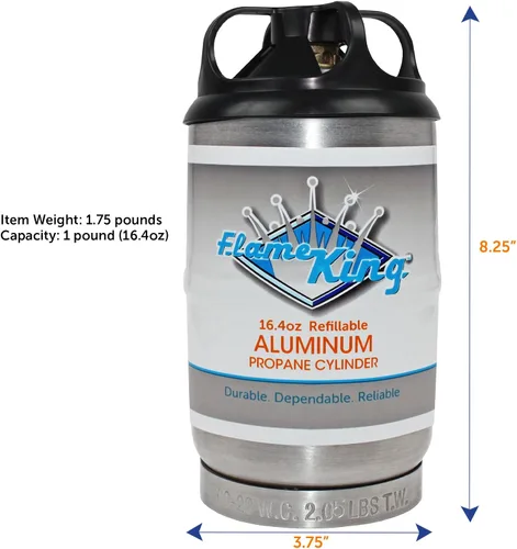Miniatura 6 de Flame King Tanque de Cilindro de Propano de Aluminio Vacío de 1LB - Resistente a la Corrosión y Libre de Óxido, Ideal para Acampar y Pequeños