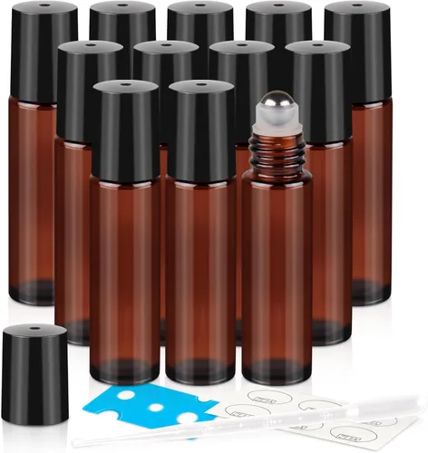Miniatura 14 de Botellas enrollables de 0.3 fl oz para aceites esenciales, botellas de vidrio enrollables, botella de perfume recargable, con bolas de rodillo
