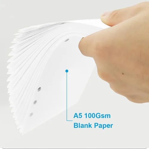 Miniatura 3 de Recambio de papel en blanco A5 – 6 agujeros perforados, 100 hojas/200 páginas de papeles en blanco, repuestos