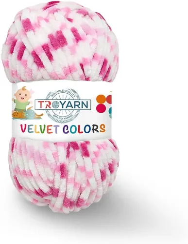 Miniatura 32 de TROYARN Hilo de lana de terciopelo en colores (paquete de 3 madejas) Chenille para manta Amigurumi, hilo para crochet y punto súper voluminoso 3x100