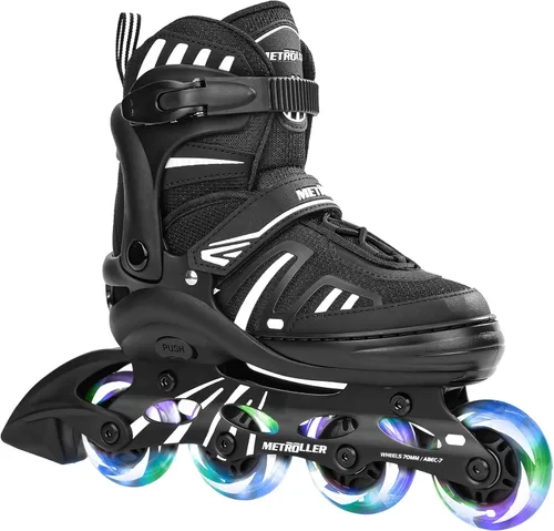 METROLLER Patines en línea ajustables para niñas y niños con ruedas iluminadas, patines en línea para niños y jóvenes, cuchillas divertidas para