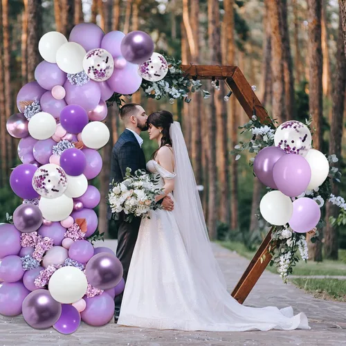 Miniatura 6 de RUBFAC 65 Piezas Globos Morados Lavanda de 12 Pulgadas, Globos Metálicos Morados y de Confeti para el Día de San Valentín, Baby Shower, Cumpleaños