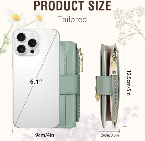 Miniatura 5 de Avando Carteras para mujer - Bloqueo RFID, de piel sintética suave, plegable, con cremallera, bolsillo con cremallera, cartera pequeña con flores