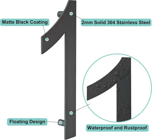 Miniatura 4 de Números grandes de acero inoxidable de 8 pulgadas, número de puerta de dirección de casa moderno negro para exterior, fácil de instalar, negro mate