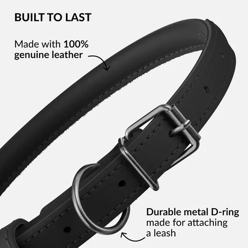 Miniatura 3 de CollarDirect Collar de perro de cuero enrollado, collar redondo acolchado suave para cachorros, collar de cuero genuino hecho a mano, collares