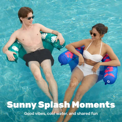 Miniatura 3 de Sloosh Flotadores de piscina para adultos, paquete de 2 sillas inflables de fideos con eslinga de tela suave, flotador flotante para piscina