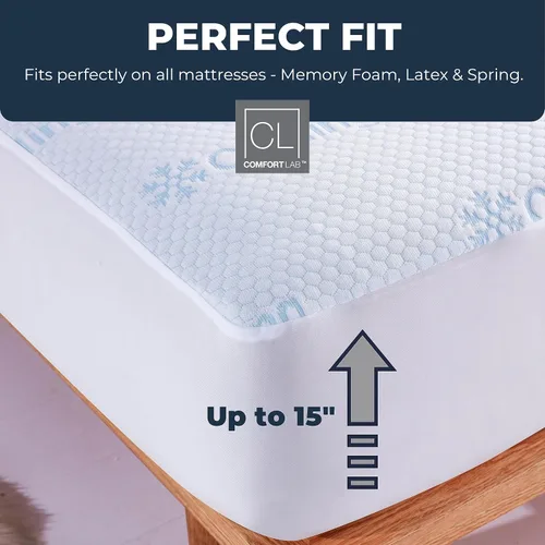 Miniatura 5 de Comfort Lab Protector de colchón refrescante Queen, 15 pulgadas de profundidad, tela de rizo, lavable a máquina