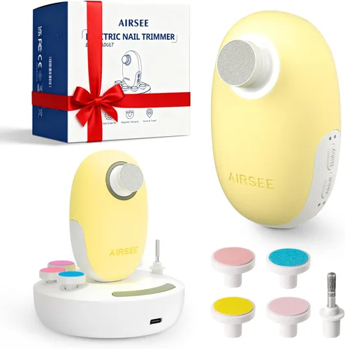 AIRSEE Cortadora de uñas eléctrica para bebés con luz LED, cortaúñas para recién nacidos, lima de uñas eléctrica segura y fácil, juego de cuidado