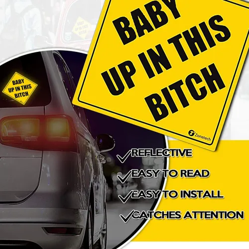 Miniatura 4 de Calcomanía de seguridad para vehículos Zone Tech "Baby Up On This Bitch", divertida pegatina de seguridad, calidad premium, reflectante, "Baby Up On