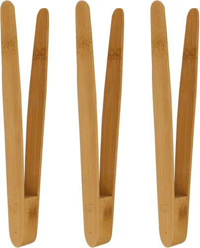 Miniatura 7 de BambooMN - Pinzas reutilizables de bambú "A" para tostadas de 7.9" - Marrón carbonizado - 10 piezas