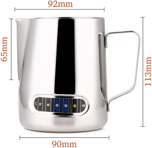 Miniatura 8 de Jarra de espuma de leche de acero inoxidable, 20 oz/20.3 fl oz, jarra de vapor Cappuccino Latte Art con mango ergonómico y termómetro