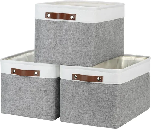 Miniatura 22 de DULLEMELO Juego de 4 cubos de almacenamiento, cesta de almacenamiento de tela para estantes, armario, cuarto del bebé, almacenamiento de juguetes
