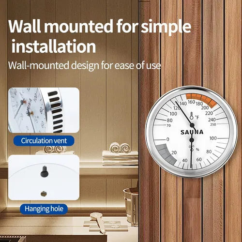 Miniatura 4 de Termómetro de sauna, termómetro de habitación interior, higrómetro 2 en 1 para baños de sauna, no requiere
