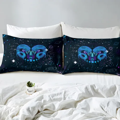 Miniatura 3 de Erosebridal Aries - Sábanas bajeras de nebulosa hippie tamaño individual, sábanas psicodélicas de astrología del zodiaco psicodélico, funda de cama