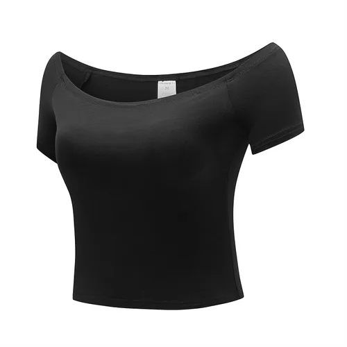 Miniatura 2 de OThread & Co. Blusa corta de manga corta con hombros descubiertos para mujer, cómoda, básica, con capa elástica