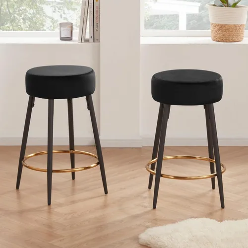 Miniatura 2 de DUHOME Juego de 2 taburetes de bar de altura de mostrador, taburetes tapizados de terciopelo para cocina, 24 pulgadas de altura con reposapiés