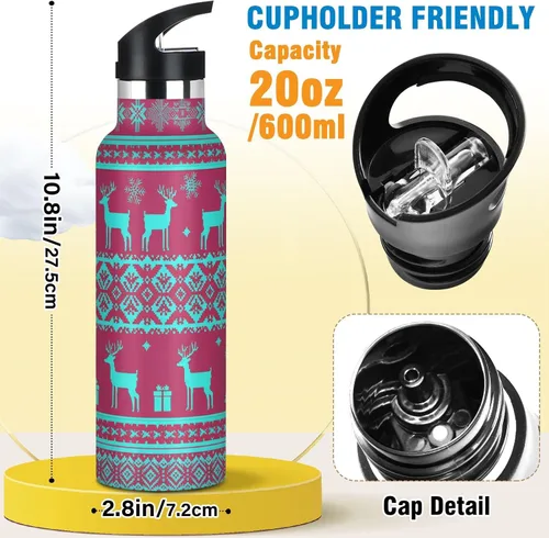 Miniatura 2 de Kids Water Bottle 20 Oz, Water Bottle Stainless Steel for Travel or School, BPA-Free, Teal Nordic Deer