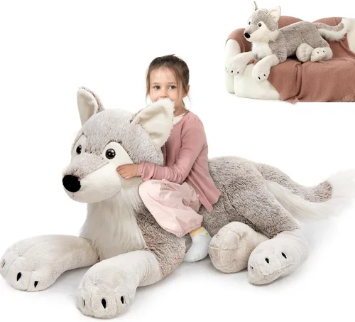 MaoGoLan Animal de peluche grande de lobo para niño, peluche de lobo gigante para niña, coyote de peluche para niño, peluche de coyote realista para