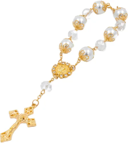 MTT Pulsera de rosario con cruz para la primera comunión, recuerdos de fiesta de bautismo, recuerdos de boda, recuerdos de quinceañera, recuerdo de