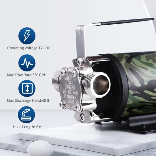 Miniatura 2 de TIGEROAR Bomba de agua de 12 V, bomba de transferencia de agua de 330 GPH RV estanque de lluvia con manguera de bomba de succión de 6 pies y kit