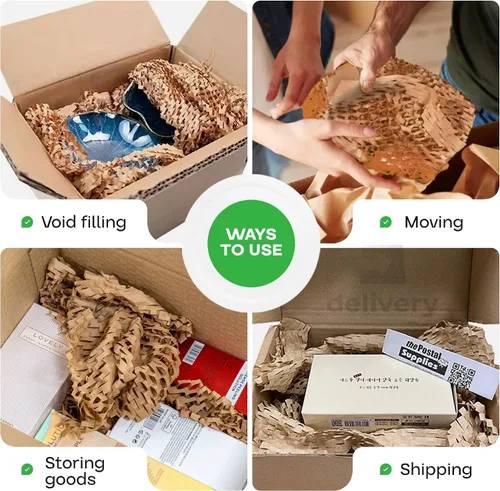 Miniatura 5 de IDL Packaging HexaFil - Papel kraft de embalaje en panal de abeja de 15" x 1700' en caja autodispensadora - Relleno acolchado patentado para cajas