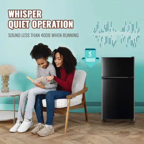 Miniatura 6 de WANAI Refrigerador pequeño con congelador de 3.5 pies cúbicos, mini refrigerador con congelador en la parte superior, doble puerta, pequeño Negro