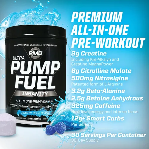 Miniatura 7 de PMD Sports Pump Fuel Ultra Insanity - Polvo de preentrenamiento premium y bomba muscular, mayor enfoque, resistencia y recuperación, creatina