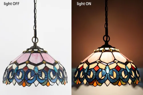 Miniatura 5 de Lámpara Colgante Tiffany con Enchufe, Lámpara Colgante de Cristal Emplomado de 12 Pulgadas, Cadena de 39 Pulgadas, Cable de 15 Pies, Sala de Estar