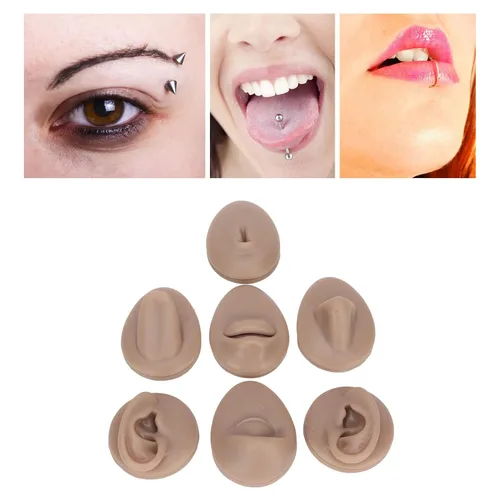 Miniatura 5 de Modelo de perforación corporal, 6 piezas de simulación de silicona para perforación de parte del cuerpo, kit de práctica de piercing, oreja, nariz