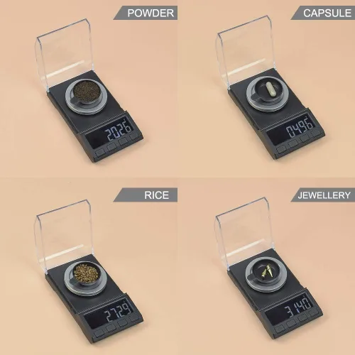 Miniatura 4 de Báscula miligráfica con suministro USB, báscula de recarga NEWACALOX de 100 x 0.00 oz, báscula de polvo de laboratorio multifunción portátil de alta