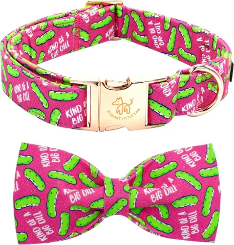 Miniatura 23 de Collar para perro Elegant Little Tail con moño, estampado de pepinillos, collar de moño lindo para perros pequeños eneldo