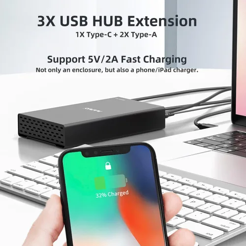 Miniatura 6 de MAIWO Caja de Carcasa Externa para Disco Duro SATA de 2.5 3.5 Pulgadas SSD HDD, USB C 3.1 GEN2 de 10Gbps Lector de Disco Duro con UASP, Capacidad