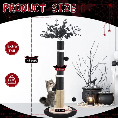 Miniatura 2 de Postes rascadores para gatos de interior y adultos, poste rascador gótico de Halloween de 45 pulgadas de alto con cuerda de sisal de 3.5 pulgadas