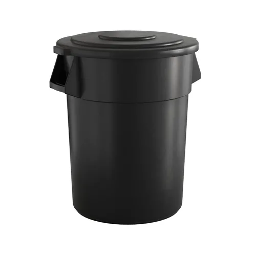 Miniatura 13 de Bote de basura comercial redondo gris de 32 galones con tapa y carrito