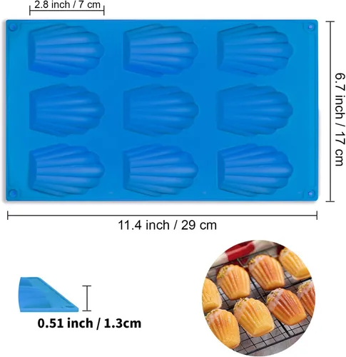 Miniatura 2 de Dioycli Madeleine - Molde de silicona para galletas Madeline con 9 cavidades, molde antiadherente para hornear magdalenas, galletas, pasteles