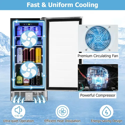 Miniatura 4 de KOTEK Refrigerador de bebidas para 115 latas, de 32 a 50 ℉, enfriador de bebidas independiente bajo mostrador con puerta de acero inoxidable