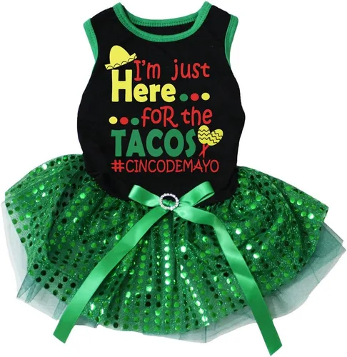 Miniatura 5 de Petitebella I'm Just Here for The Tacos - Vestido para perro (LED negro/verde, talla XS)
